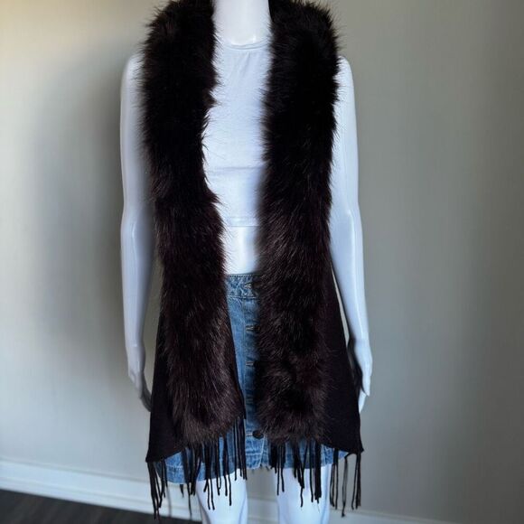 Faux Fur Dark Brown Fringe Sweater Vest - Picture 2 of 4